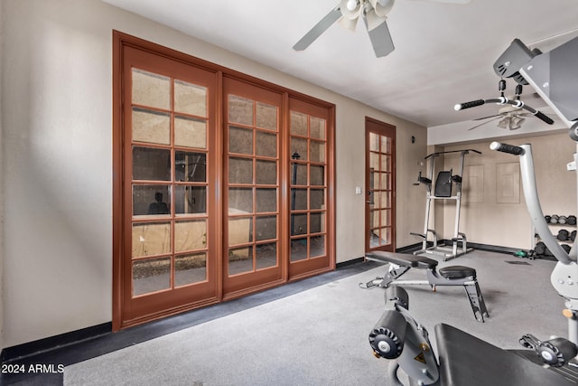 exercise area with ceiling fan