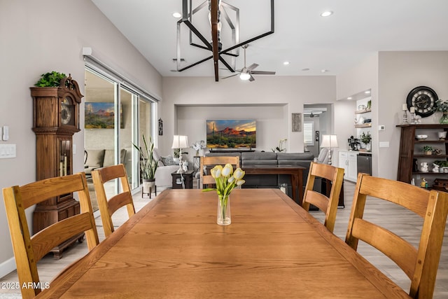 dining room featuring a ceiling fan and recessed lighting