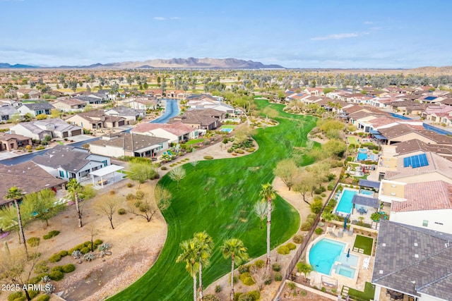 bird's eye view featuring a residential view and a mountain view