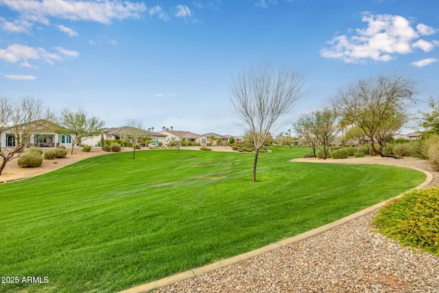 view of property's community featuring a residential view and a lawn