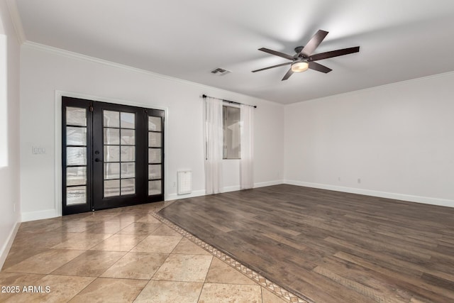 46065 W Meadows Ln, Maricopa, AZ 85139 - unfurnished room featuring ornamental molding, ceiling fan, and french doors