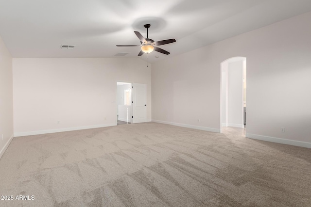 46065 W Meadows Ln, Maricopa, AZ 85139 - carpeted spare room with a ceiling fan, vaulted ceiling, and arched walkways