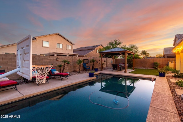 46065 W Meadows Ln, Maricopa, AZ 85139 - view of swimming pool featuring a gazebo, a patio area, and a fenced backyard
