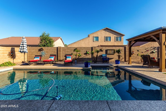 46065 W Meadows Ln, Maricopa, AZ 85139 - view of pool with a fenced backyard, a patio area, and a gazebo
