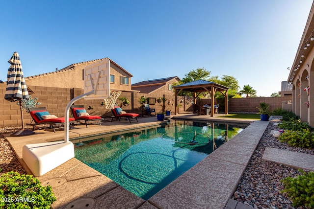 46065 W Meadows Ln, Maricopa, AZ 85139 - view of pool with a gazebo, a fenced backyard, and a patio area