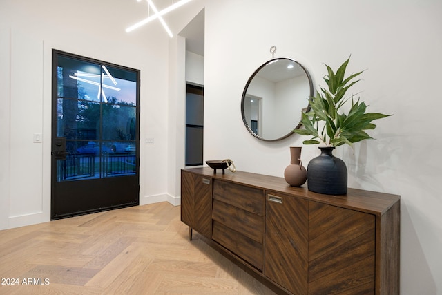 entryway featuring light parquet flooring