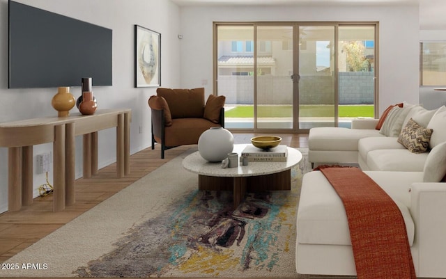 living room with wood finished floors