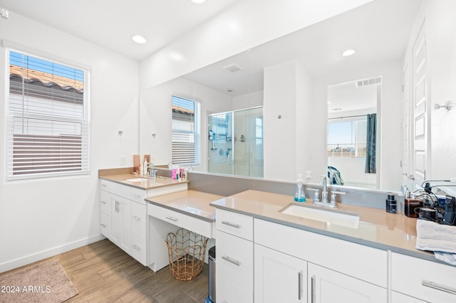 bathroom featuring vanity and walk in shower