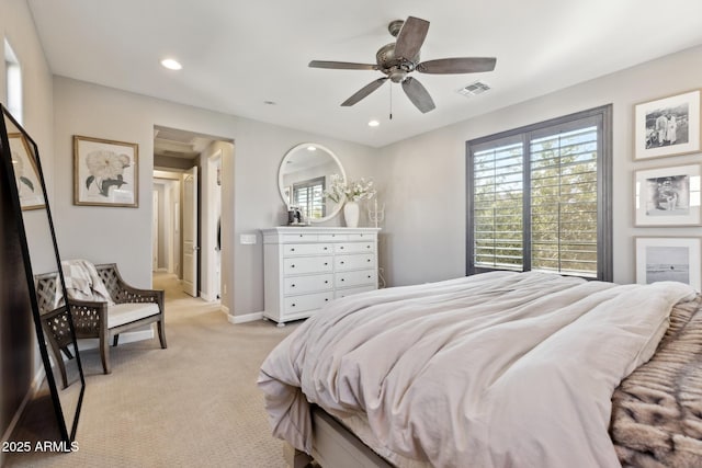 1941 W Yellowstone Way, Chandler, AZ 85248 - bedroom featuring light colored carpet, recessed lighting, a ceiling fan, and baseboards