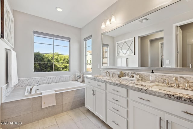 1941 W Yellowstone Way, Chandler, AZ 85248 - full bathroom with double vanity, a bath, tile patterned flooring, and recessed lighting