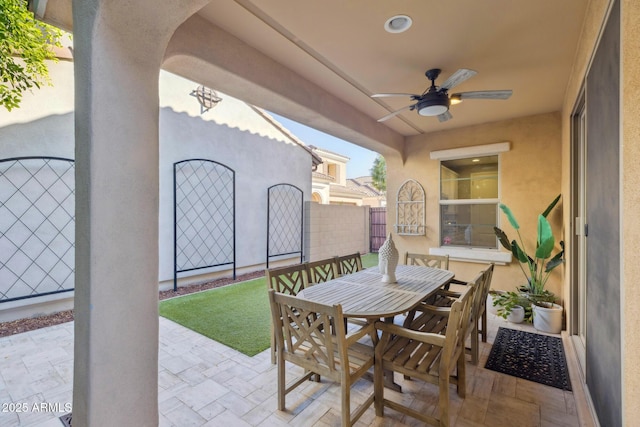 1941 W Yellowstone Way, Chandler, AZ 85248 - view of patio / terrace featuring outdoor dining space and a ceiling fan