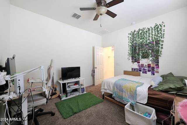 bedroom featuring carpet flooring and ceiling fan