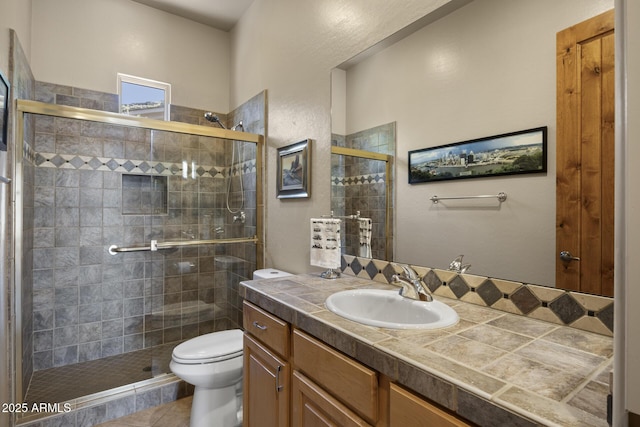 14007 E Lupine Ave, Scottsdale, AZ 85259 - bathroom with vanity, a stall shower, and tile patterned flooring