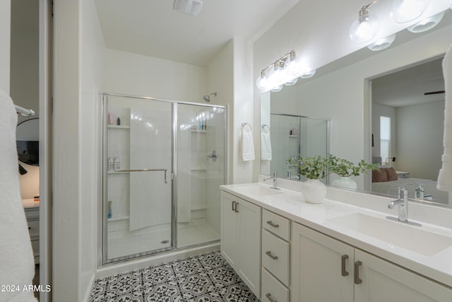 full bathroom with a sink, visible vents, ensuite bath, and a shower stall