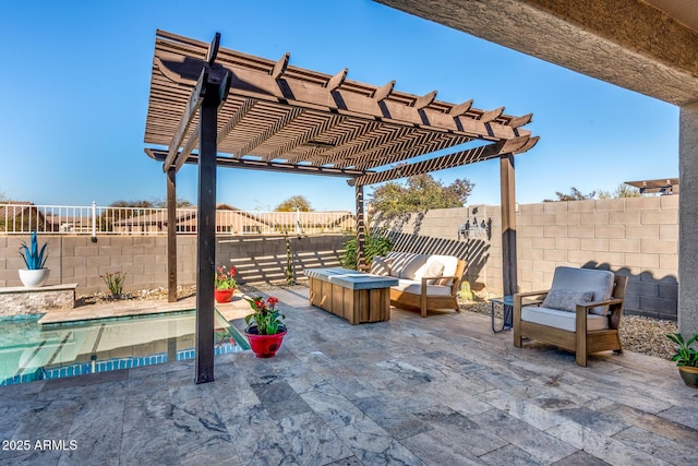 view of patio / terrace featuring a fenced backyard and a pergola