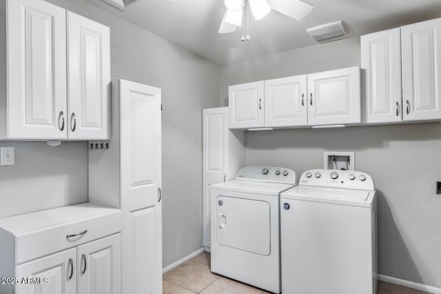 3102 W Betty Elyse Ln, Phoenix, AZ 85053 - washroom with cabinet space, washer and dryer, light tile patterned floors, and ceiling fan
