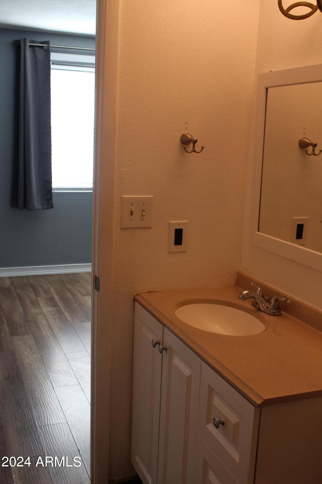 bathroom with wood-type flooring and vanity