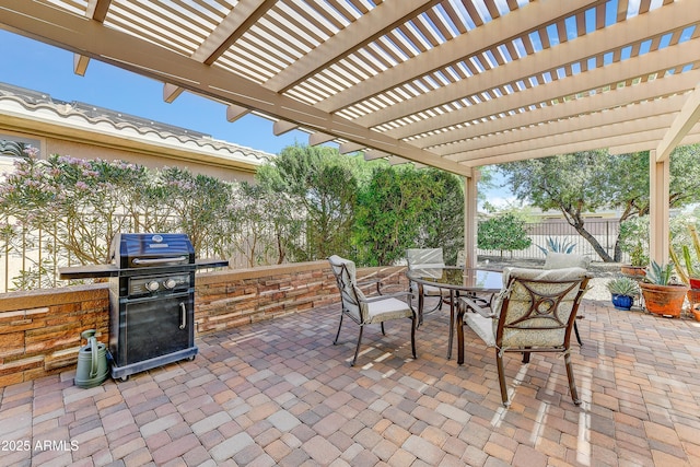 16857 W Villagio Dr, Surprise, AZ 85387 - view of patio / terrace featuring a fenced backyard, outdoor dining area, and a pergola