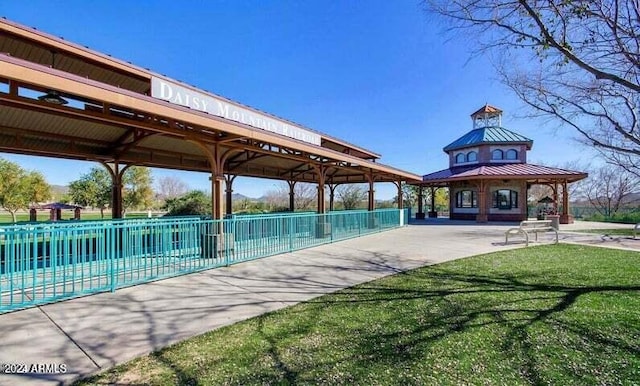 view of pool featuring a gazebo and a yard