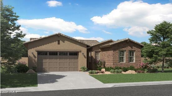 view of front facade featuring a garage and a front lawn