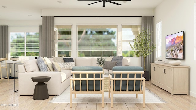 interior space featuring light hardwood / wood-style floors, plenty of natural light, and ceiling fan