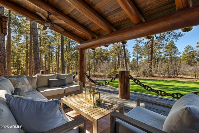 view of patio featuring an outdoor hangout area and ceiling fan