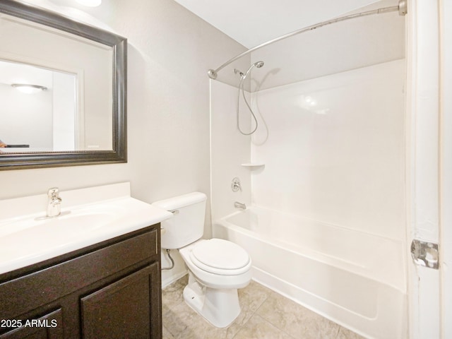 full bathroom with tile patterned floors, shower / tub combination, vanity, and toilet