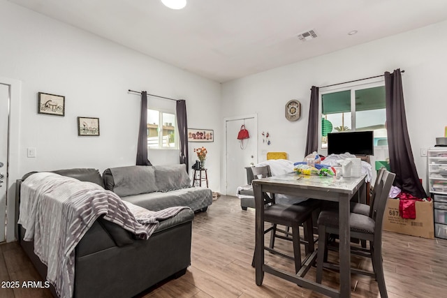 living room with light wood-type flooring