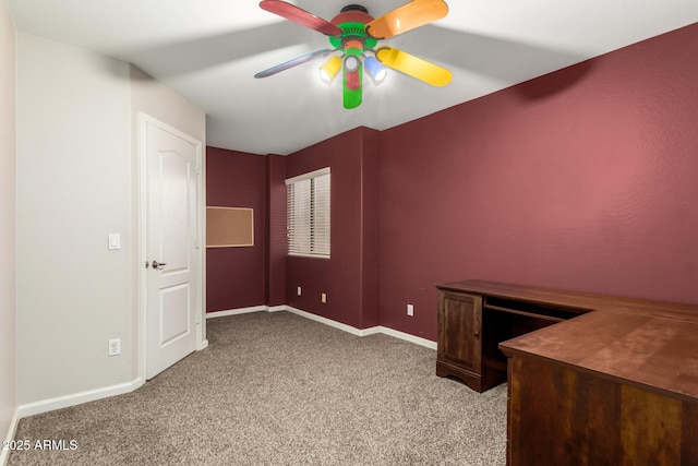 interior space featuring ceiling fan and light colored carpet