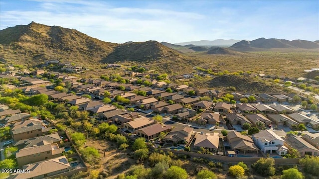aerial view featuring a residential view and a mountain view