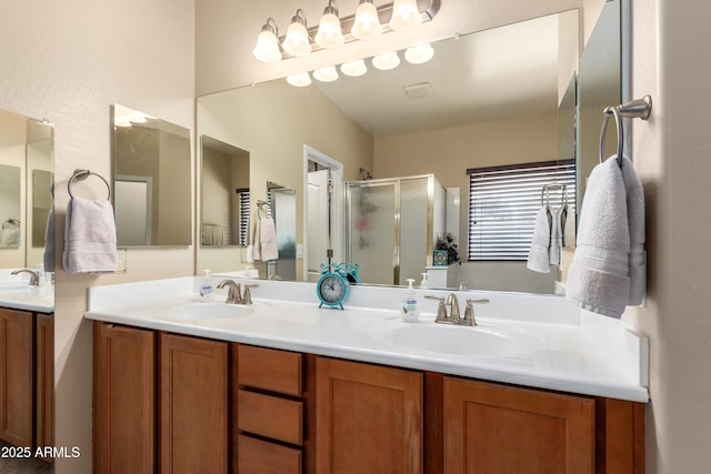 5735 S Cloverdale Ln, Gilbert, AZ 85298 - bathroom featuring double vanity and a stall shower