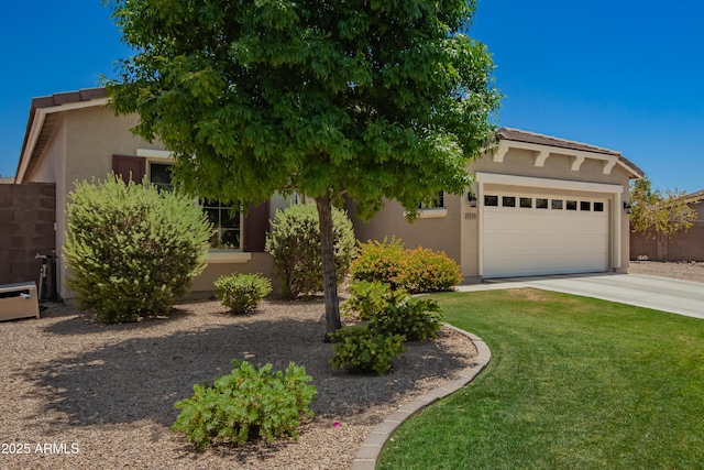 5735 S Cloverdale Ln, Gilbert, AZ 85298 - view of property hidden behind natural elements with a garage, stucco siding, driveway, and a front yard