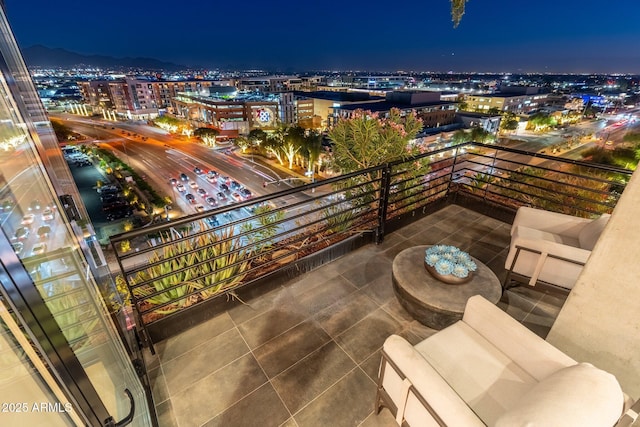 view of balcony at night