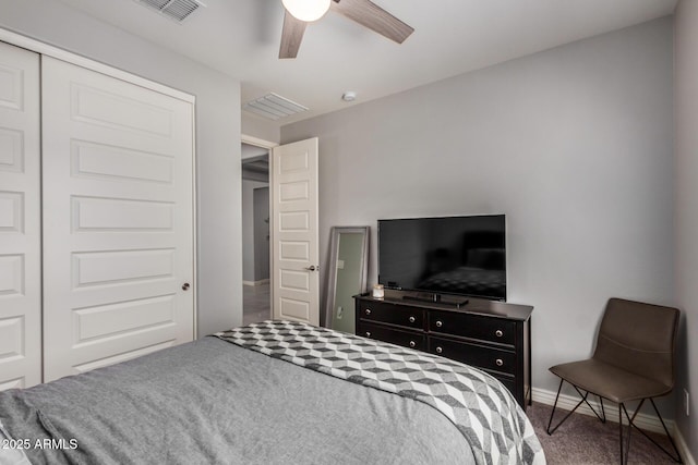 10454 W Maya Way, Peoria, AZ 85383 - bedroom with a closet, carpet flooring, a ceiling fan, baseboards, and visible vents