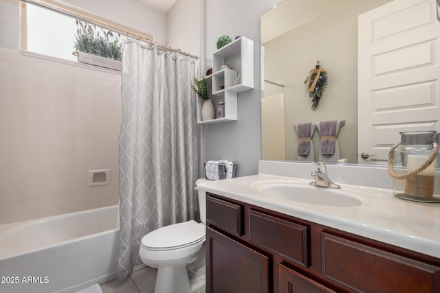 10454 W Maya Way, Peoria, AZ 85383 - bathroom featuring toilet, shower / bath combo with shower curtain, tile patterned floors, and vanity