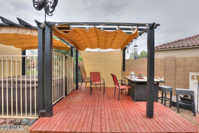 18309 N Crestview Ln, Maricopa, AZ 85138 - wooden deck featuring outdoor dining space