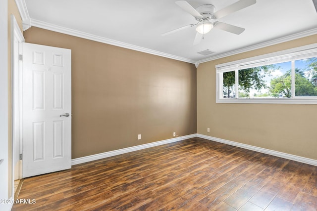 7250 E Mckellips Rd, Scottsdale, AZ 85257 - unfurnished room featuring baseboards, dark wood finished floors, crown molding, and ceiling fan