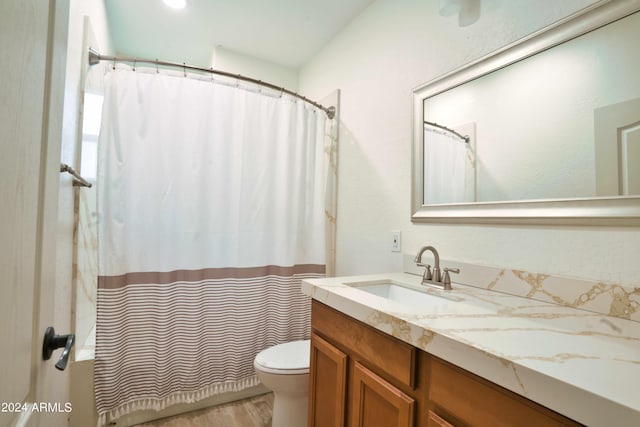 bathroom featuring hardwood / wood-style flooring, vanity, and toilet