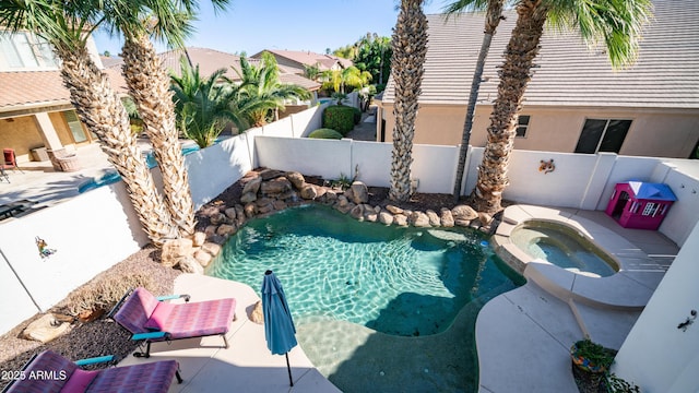 3411 S Vine St, Chandler, AZ 85248 - view of swimming pool with a patio area, a fenced backyard, and a pool with connected hot tub
