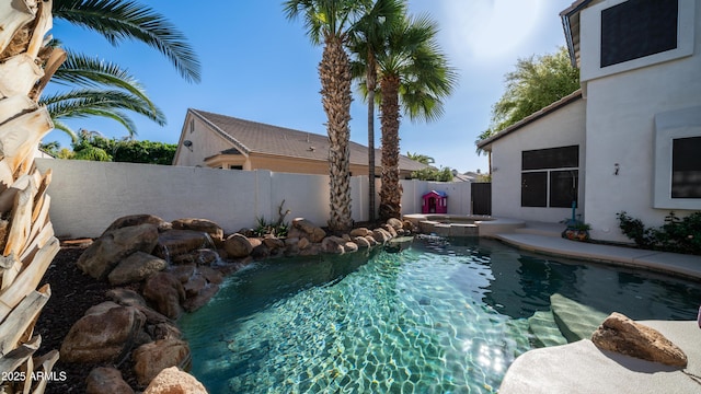 3411 S Vine St, Chandler, AZ 85248 - view of pool featuring a fenced backyard and a pool with connected hot tub