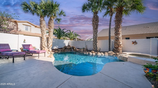 3411 S Vine St, Chandler, AZ 85248 - view of swimming pool featuring a fenced backyard, an in ground hot tub, a fenced in pool, and a patio