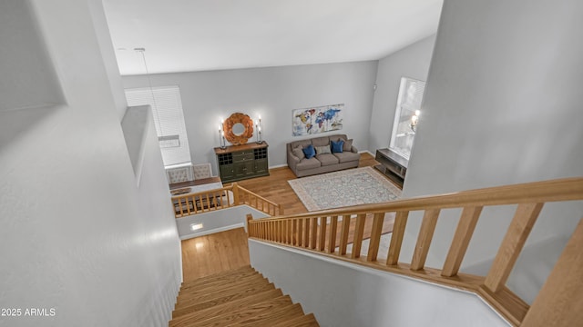 3411 S Vine St, Chandler, AZ 85248 - stairway featuring wood finished floors and vaulted ceiling