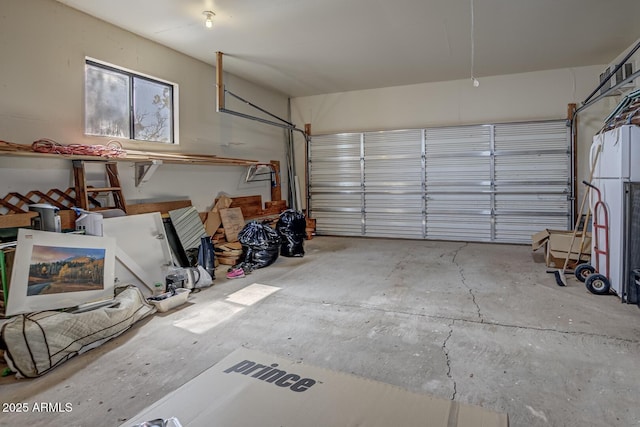 garage with freestanding refrigerator