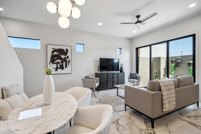 living room with ceiling fan