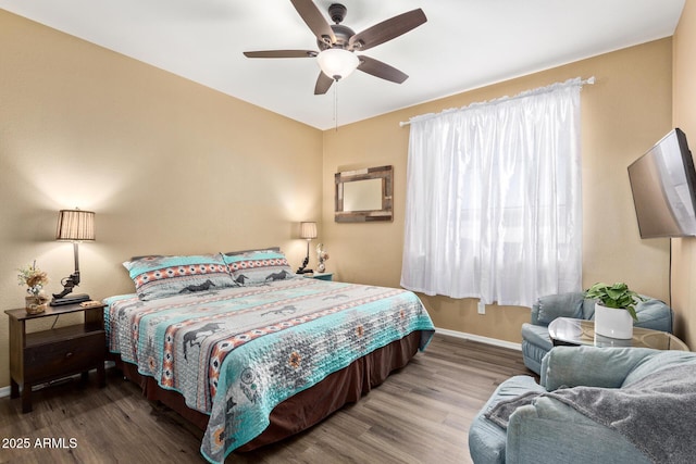 1941 S Pierpont Dr Unit 1099, Mesa, AZ 85206 - bedroom with wood finished floors, baseboards, and a ceiling fan