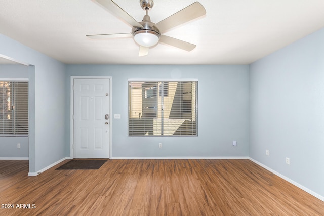 entryway featuring hardwood / wood-style floors and ceiling fan