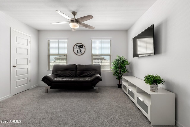 10956 E Thunderbolt Ave, Mesa, AZ 85212 - living area with a ceiling fan, carpet, and baseboards