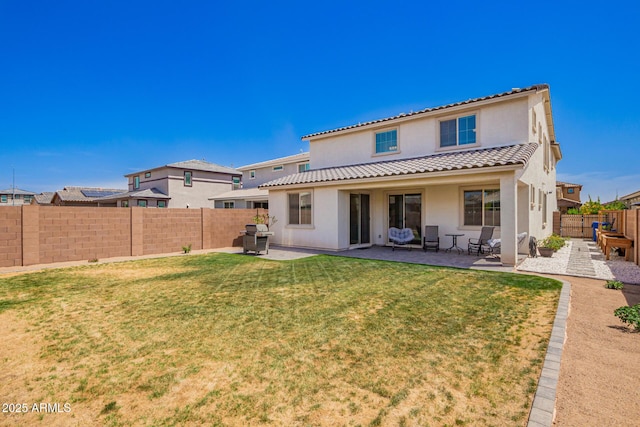 10956 E Thunderbolt Ave, Mesa, AZ 85212 - rear view of house featuring stucco siding, a patio, and a tile roof