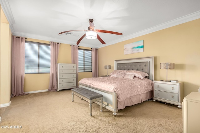 18171 W Marshall Ln, Surprise, AZ 85388 - bedroom with crown molding, baseboards, ceiling fan, and light colored carpet