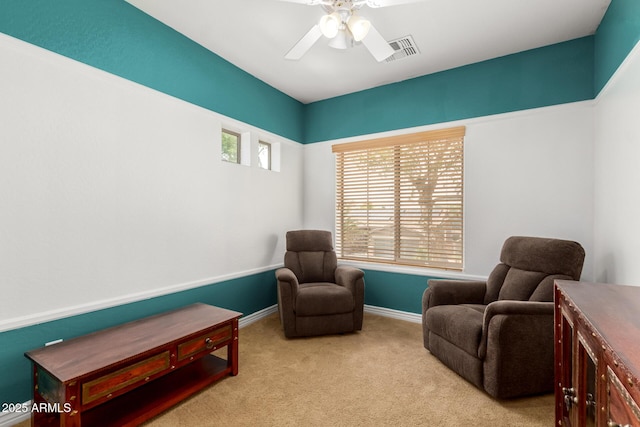 18171 W Marshall Ln, Surprise, AZ 85388 - sitting room featuring carpet floors, a ceiling fan, baseboards, and visible vents